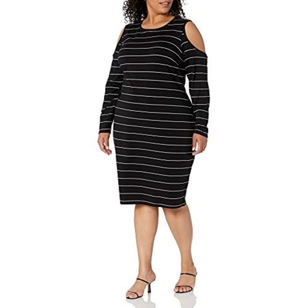 City Chic Trendy Plus Size Striped Cold-Shoulder Dress